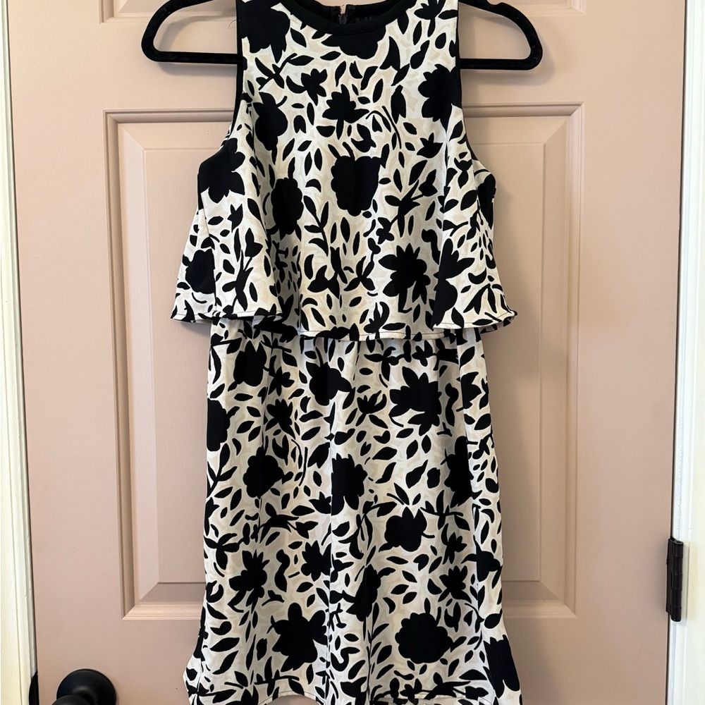Black and White Floral Sleeveless Dress